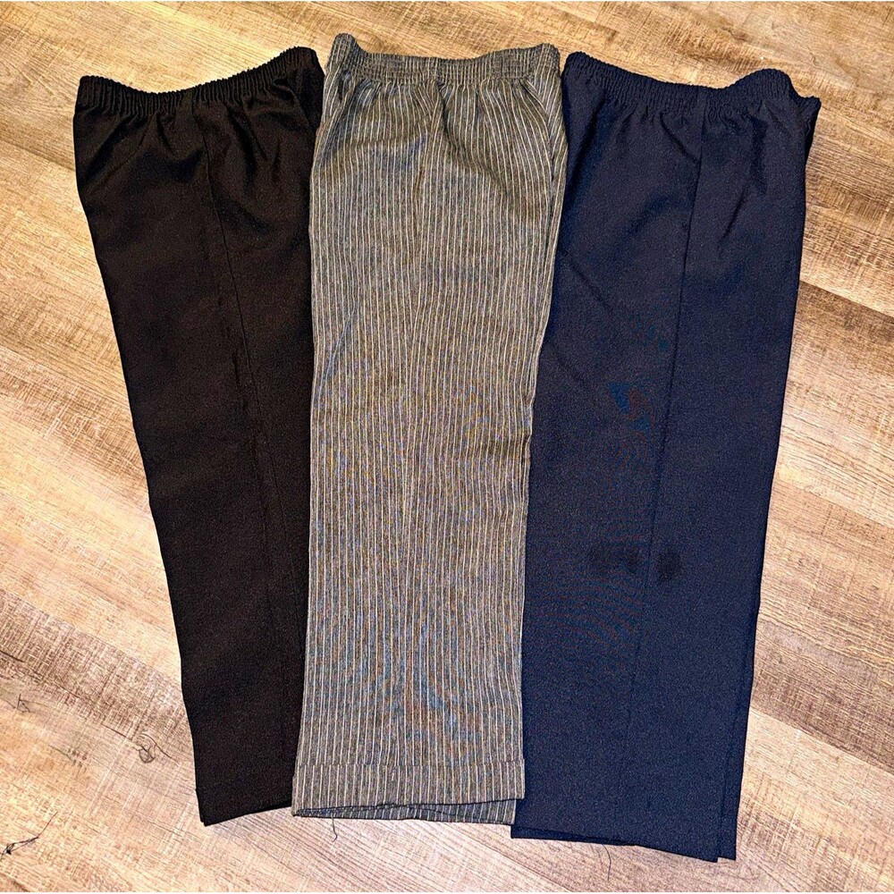 Set of 3 Boys Dress Pants Black Gray Pinstripe Navy Elastic Waist Regular Size 5
